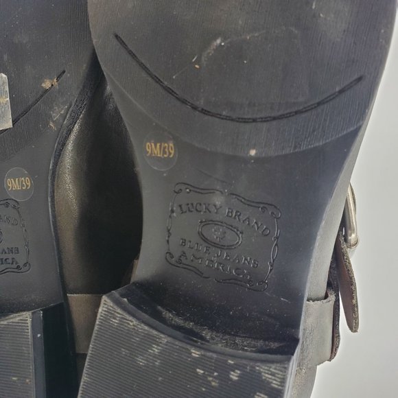 Lucky Brand May Tall Boho Grey Leather Pull On Embroidered Riding Boots Size 9 - Picture 11 of 13